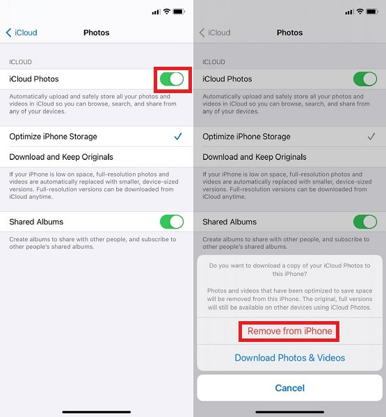 désactiver les photos iCloud