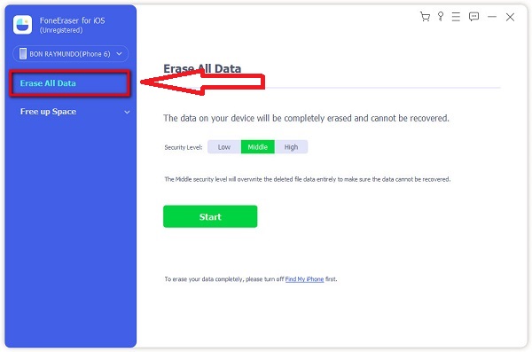 erase all data button