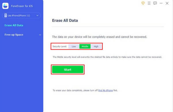 Click the Erase All Data option