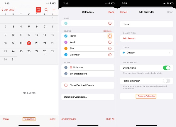 Effacer le calendrier iPhone de l'application Calendrier