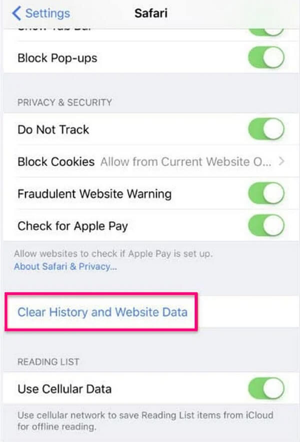 Clear Safari Documents and Data on iPhone Settings