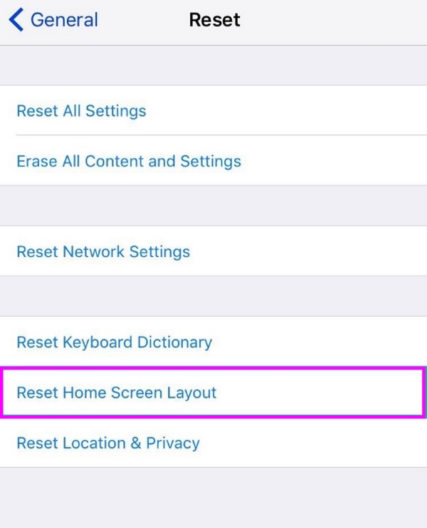 Select the Reset Home Screen Layout tab