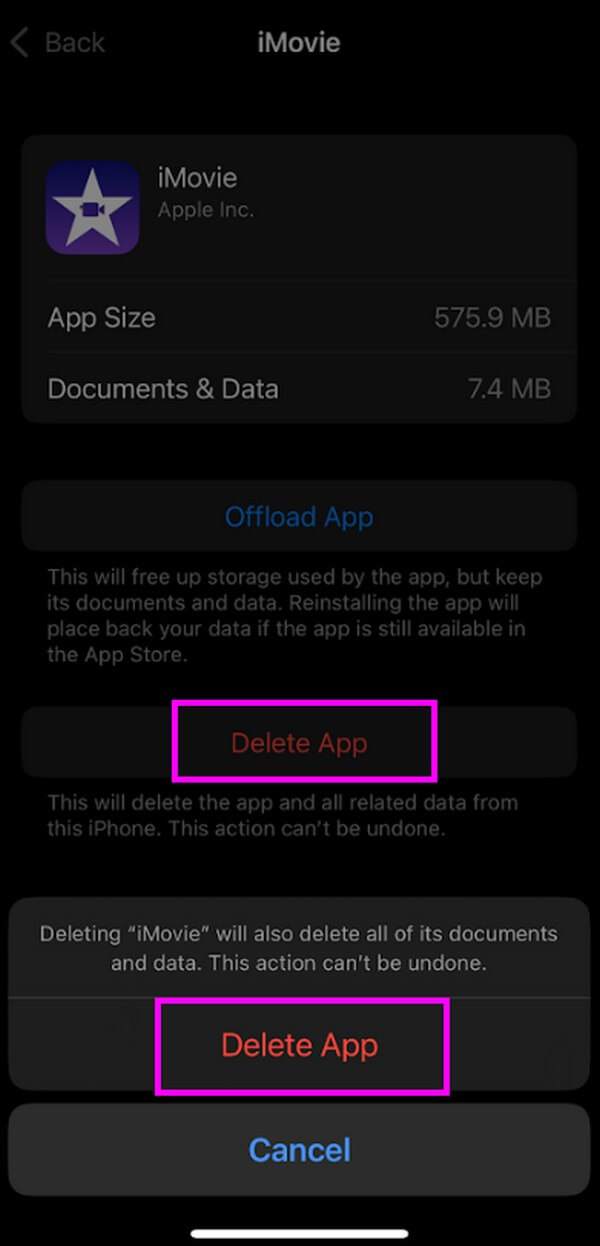 tap Delete App and confirm the deletion