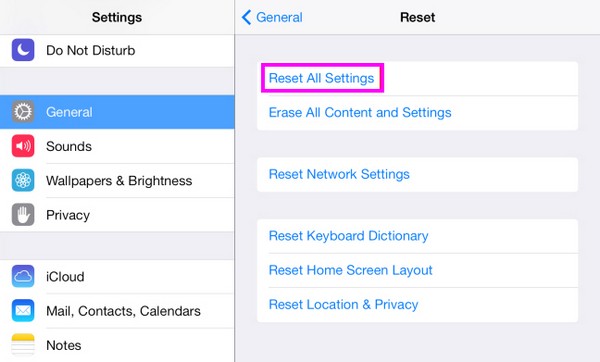 reset ipad on settings
