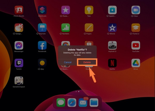 iPadのホーム画面でアプリを消去