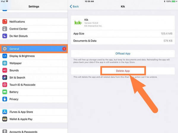 Ryd Apps på iPad-indstillinger