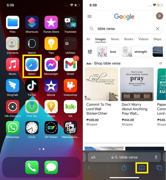 tap the Book icon