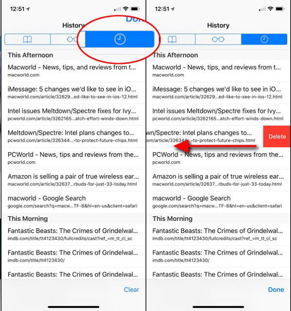 Borrar un pedazo de historia individual en un iPad