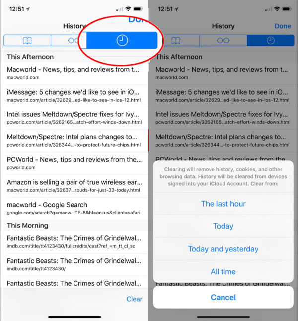 Clear Larger Periods of History on an iPad
