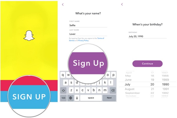 how to sign up snapchat