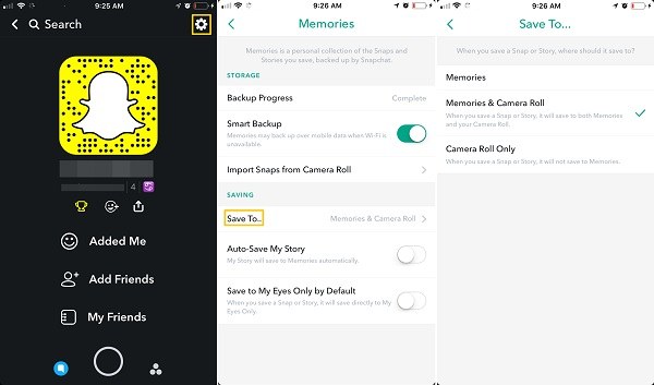 snapchat-plassering for å lagre snapchat-historien