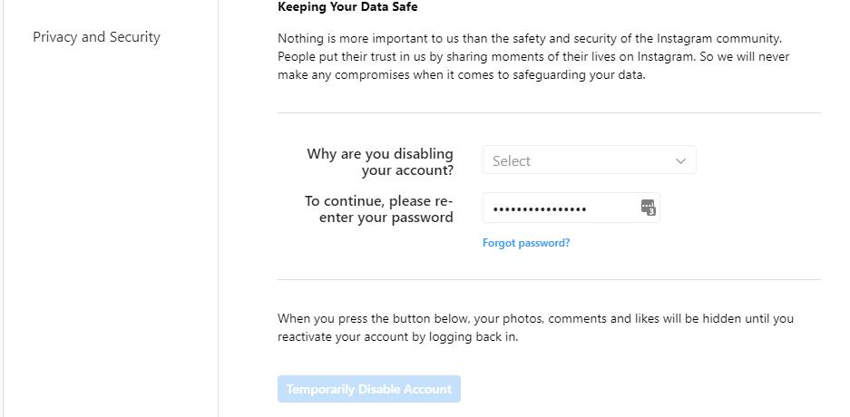 Temporarily Disable Your Account
