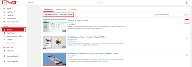 如何管理youtube历史记录