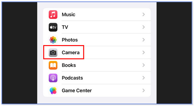 tap camera icon on iphone settings