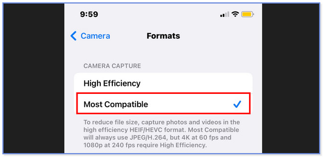 tap most compatible button on iphone settings