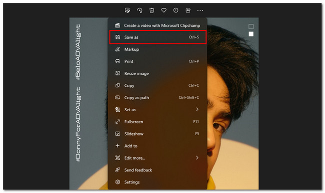 klik op opslaan als in de Windows Photos-app