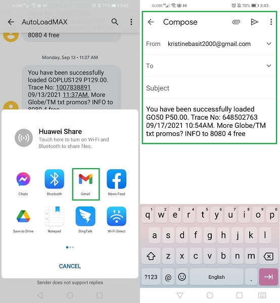 Transfer SMS from Android to iPhone via Gmail
