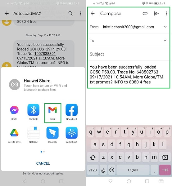 Gmail aracılığıyla Android'den iPhone'a SMS aktarın