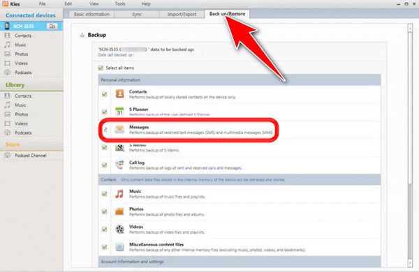 transfer SMS from Samsung phone to PC with Samsung Kies