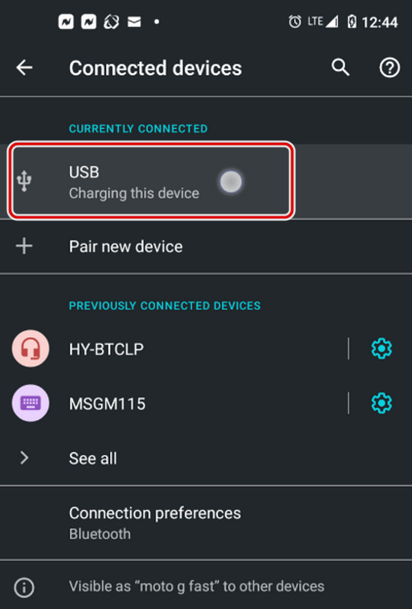 vælg USB i menuen