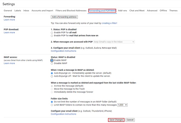 Enable IMAP on the Google Account