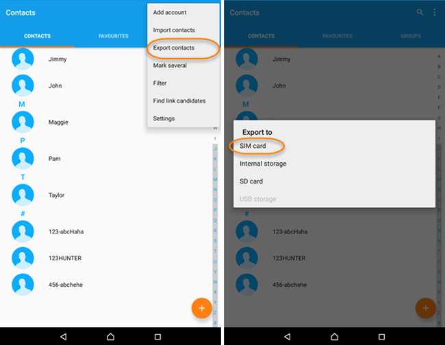 export contact to sim card