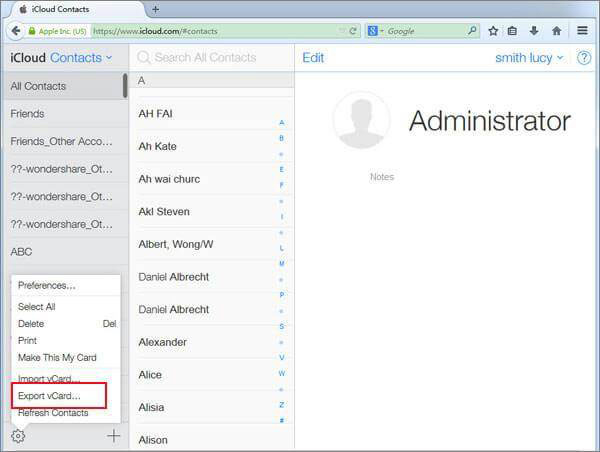 export icloud contacts