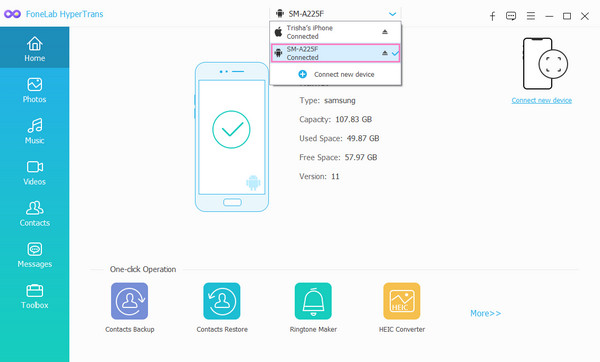 sélectionnez le téléphone Android comme appareil source