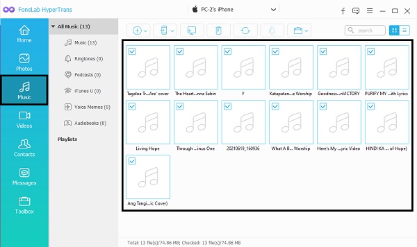 klik på Musik fra venstre sidebjælke