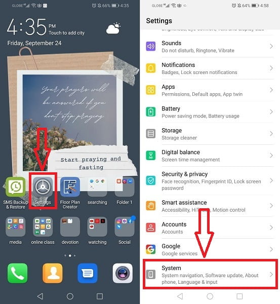 settings panel