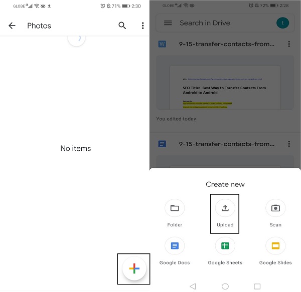 carga de google drive