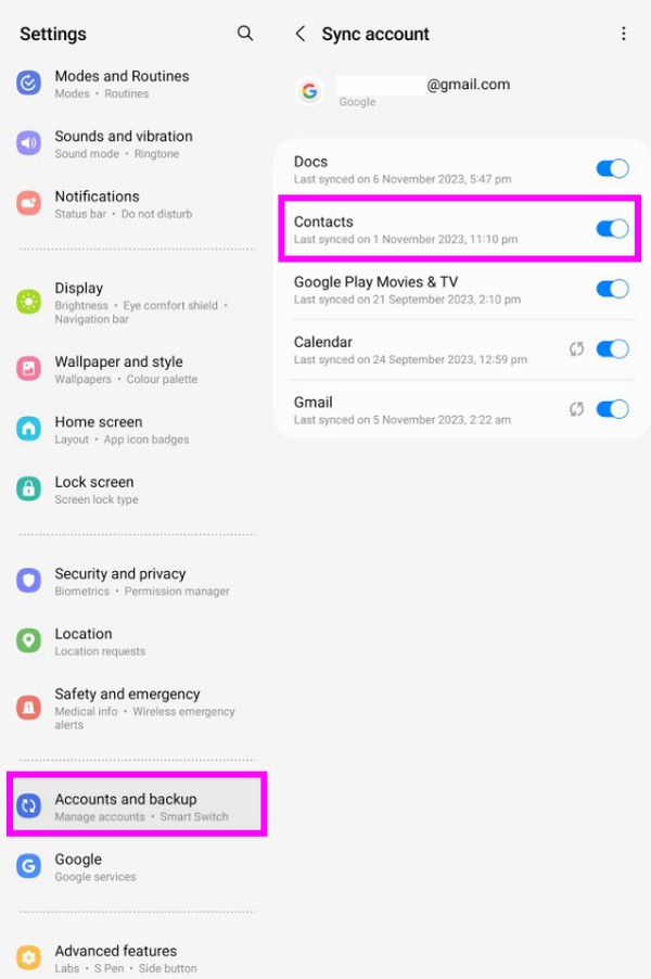 synchroniser les contacts avec Google