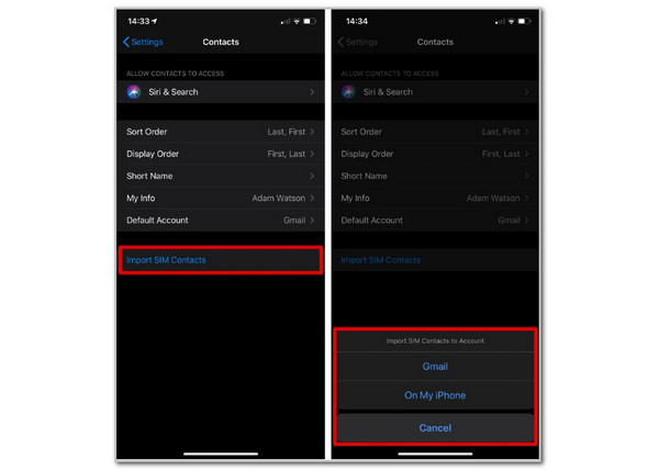 Tap Import Sim Contacts Button