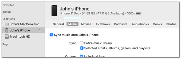 click music tab