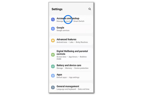 Tap Accounts And Backup Button