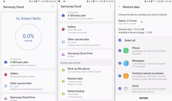 restaurar datos con la nube de Samsung