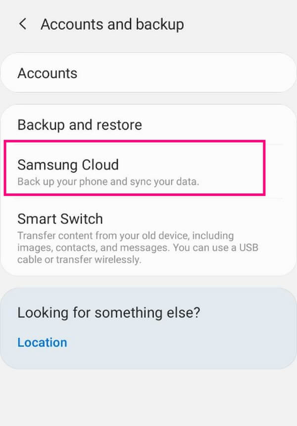 klik på fanen Samsung Cloud