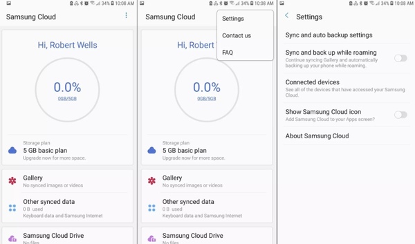 samsung synk och inställningar för automatisk säkerhetskopiering