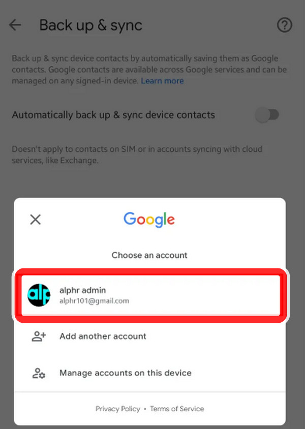 Select your Gmail account