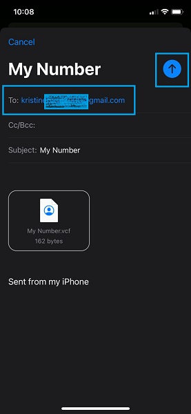 Share Contact Card on iPhone via Email
