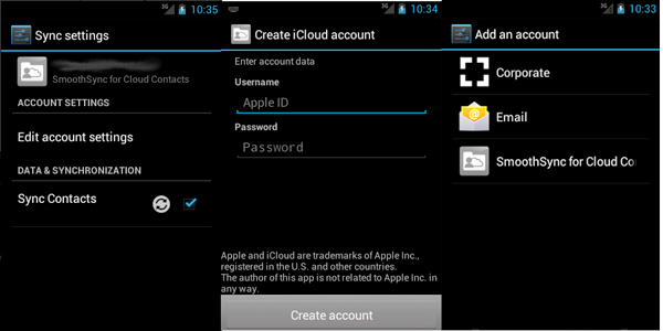 smoothsync pour les contacts dans le nuage