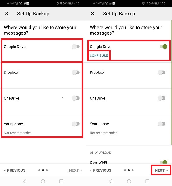 configuración de copia de seguridad y restauración de sms