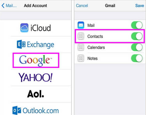 enable Contacts for synced contacts