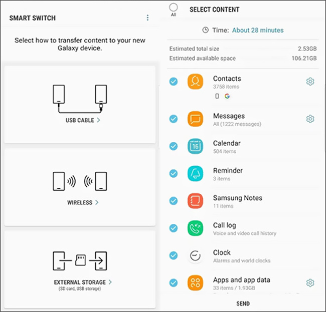 transférer des messages d'android à android avec un commutateur intelligent