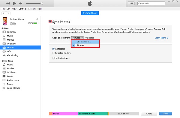 iTunes/Finder ile Fotoğrafları Samsung'dan iPhone'a Aktarın