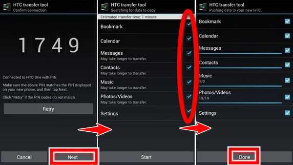 Перенос данных с помощью HTC Transfer Tool