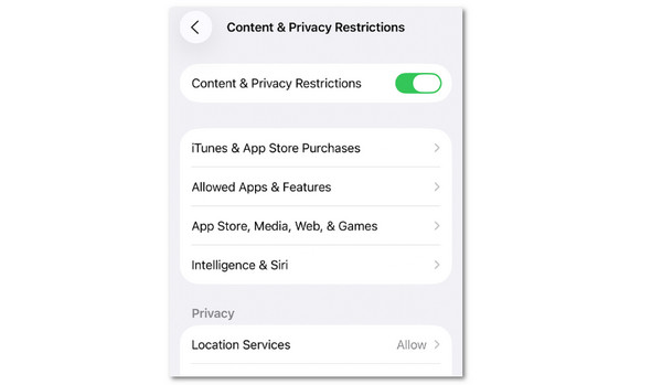 Tap Content And Privacy Restrictions Button