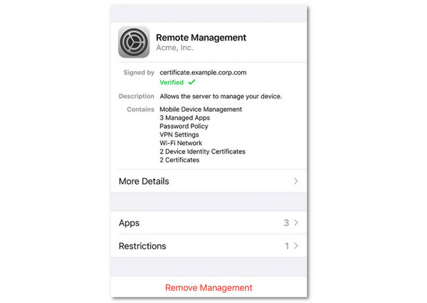 Tap Remove Management Button
