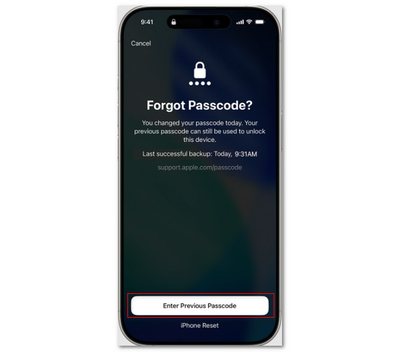Tap Enter Previous Passcode Button