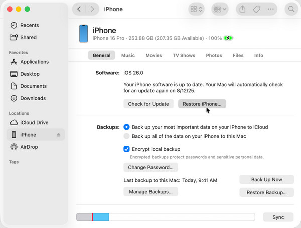 Restore Device With Finder